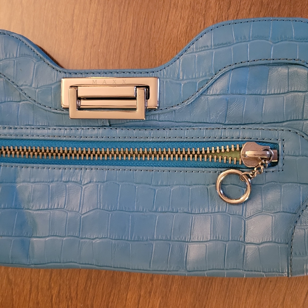 Maxx Aqua Leather Clutch